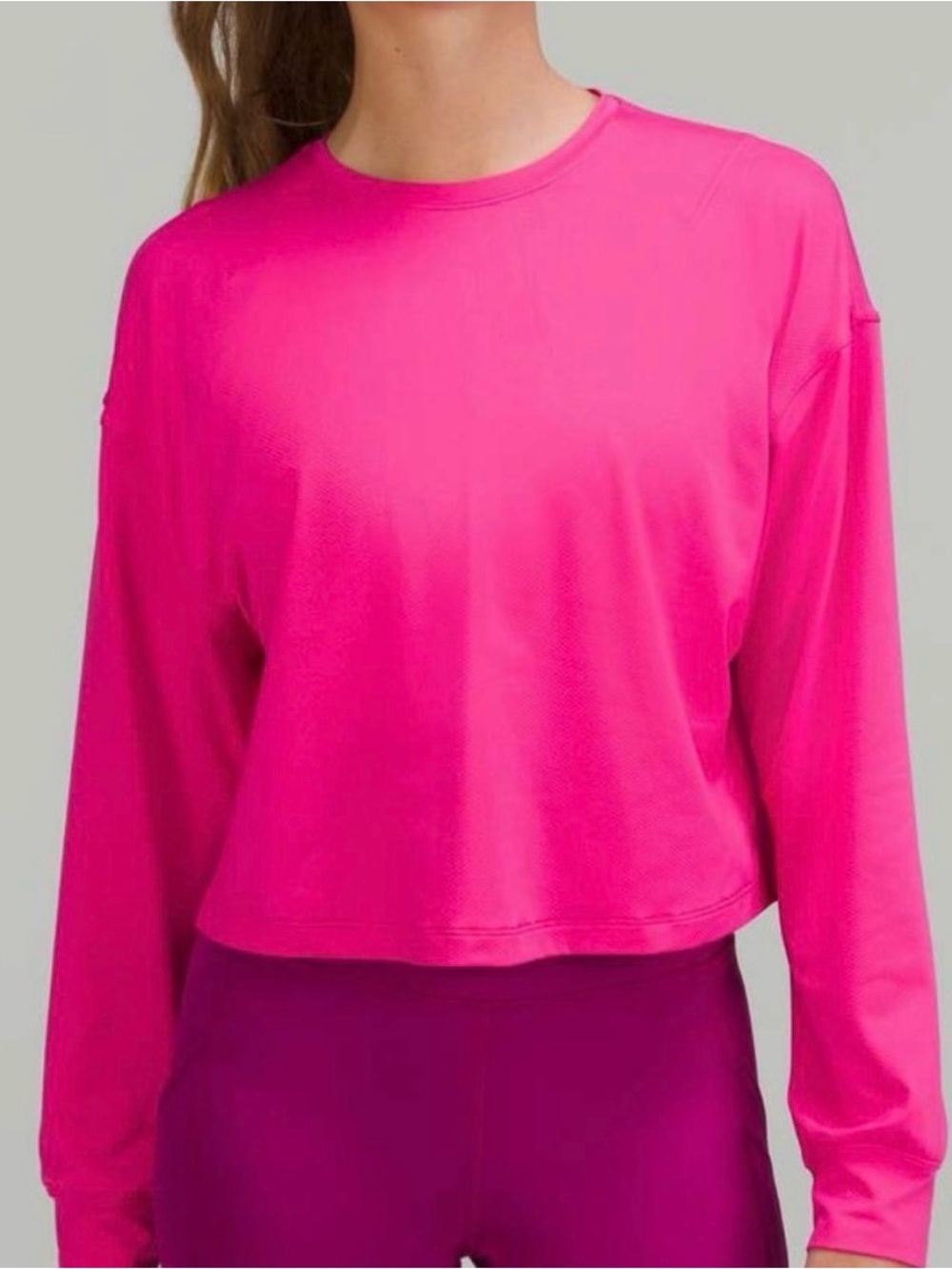 Lululemon Women's Abrasion Resistant Training Long-Sleeve Cropped Tee - Hot Pink